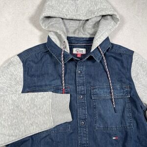 Classic Tommy Hilfiger Denim Button Up Hooded Sweatshirt Men M Pockets Jacket